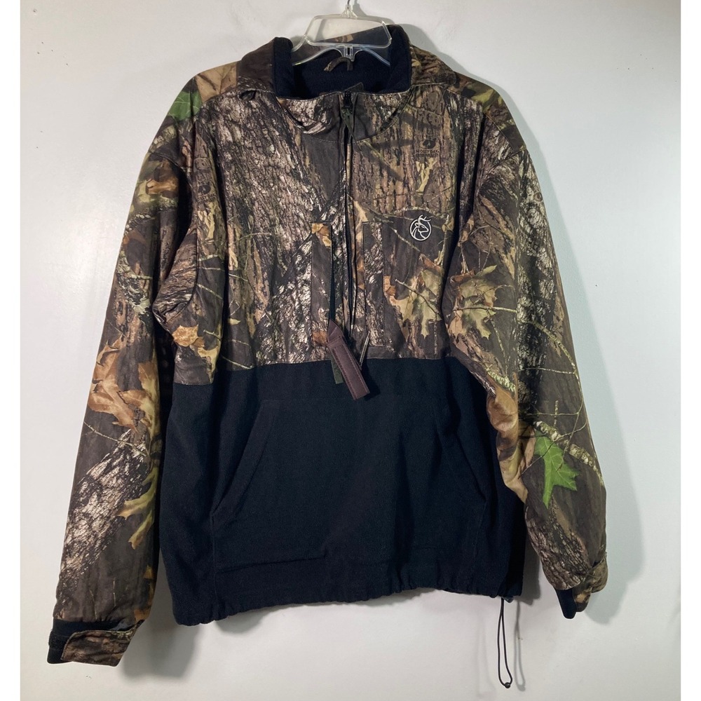 Mens Vintage Rutwear Camo Fleece Pullover Jacket Black Green L Polyester